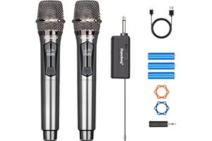 Depusheng Microfoni senza fili, sistema microfono karaoke, microfonos Inalambricos con ricevitore ricaricabile, microfono dinamico cordless per canto, matrimonio, DJ, festa, discorso