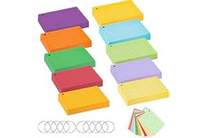 Rhimooay 500 Stück Karteikarten A7, 10 Farben Linierte Karteikarte, 160g/m² Karteikarten Groß, Vokabelkarten Lernkarten Flashcards mit 10 Binderinge für Unterwegs Vokabel Lernen