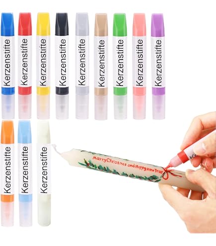 Ronoza 12 Wachsstifte Für Kerzen – Candle Pen Set Zum Bemalen & Verzieren – Grundfarben, 10 Ml – Abziehbar, Schnell Trocknend – Für Taufkerze, DIY & Mehr Ronoza Wachsstifte