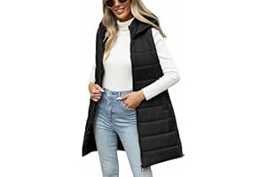 RITOSTA Women's Gilets Long Puffer Coats Sleeveless Ladies Jackets Longline Winter Hooded Quilted Gilet Plus Size Zip up Outwear Down Body Warmer Padded Vest with Pockets