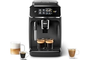 Philips 2200 Series Automatyczny ekspres do kawy - 2 rodzaje kawy, wyświetlacz dotykowy, klasyczny spieniacz do mleka, ceramiczny młynek, matowa czerń (EP2220/10)
