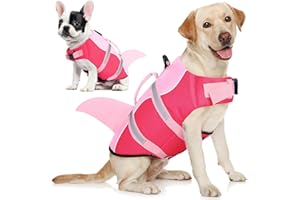 AOFITEE Gilet de Sauvetage pour Chien Ripstop pour la Natation, Gilet de sécurité pour Chien, Gilet de Sauvetage réfléchissant avec flottabilité supérieure et poignée de Sauvetage, Requin Rose S