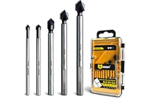 GRAFF Zestaw Wierteł do Płytek i Szkła - 5 Profesjonalnych Wierteł do Płytek Cegły Szkła Lusterek Ceramiczny Porcelany Plastiku i Drewna Muru