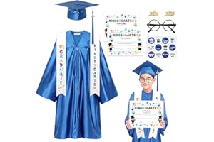 Alaiyaky Kids Graduation Cap and Gown, Preschool Graduation Robe Graduation Gown with Graduation Hat Tassel Card Sash Stickers Glasses, Graduation Gown for Kids Class of 2024 Ceremony
