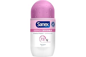 Sanex Dermo+ Invisible Desodorante Antitranspirante Roll-On 72 Horas 50ml – protección eficaz contra el sudor y el mal olor – dermatológicamente testado – contiene 0% alcohol* – protege de las manchas