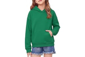 Arshiner flickor huvtröja lätt bas 5-14 år | Med ficka, mode standard huvtröja tröja, enfärgad vardaglig långärmad, sporttoppar, vardagsskola