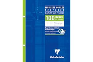 ‎CLAIREFONTAINE Clairefontaine 1332C - Packung mit 50 Blatt Ringbucheinlagen 17x22 cm, 90g, 2-fach gelocht, kariert 5/5, Weiß, 1 Pack