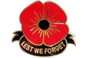 SENLAK POPPY LAPEL BADGE WITH GOLD LETTERING "LEST WE FORGET" - Remembrance Sunday, UK Seller