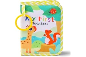 LUXVARA Album Bébé en Tissu Doux – Livre Photo Bébé avec 17 Pochettes & Miroir Sécurité | Album Mémoire pour Nouveau-Né | Cadeau Naissance (11x16 cm)