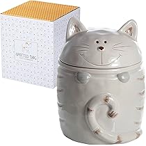 SPOTTED DOG GIFT COMPANY Ceramic Cookie Jar with Lid, Large Kitchen Storage Jar with White Cat Motif for Countertop, Gifts for Cat Lovers 1400ml