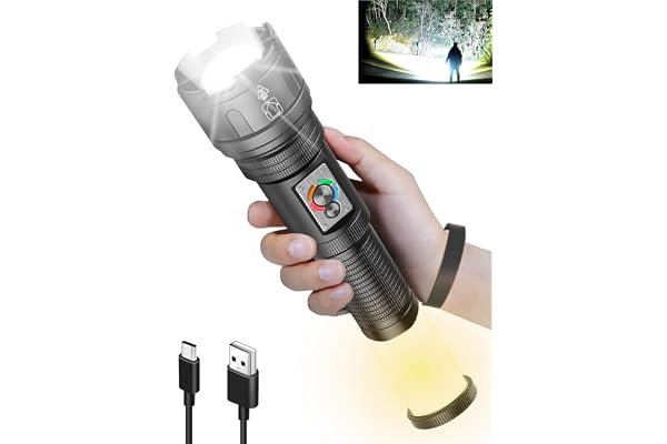 DOCOSS Metal C20 Rechargeable Torch Light High Power,6-8 Hrs Work time,Long Distance 1,2km Powerful Ultra Bright Led Torch Light/Zoomable Flash Light Long Range,Waterproof,Aluminium Body(Black)