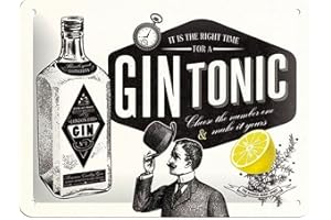 Nostalgic-Art Plaque Vintage Gin Tonic – Idée de Cadeau pour Les Amateurs de Cocktails, en métal, Design Retro pour la décoration, 15 x 20 cm