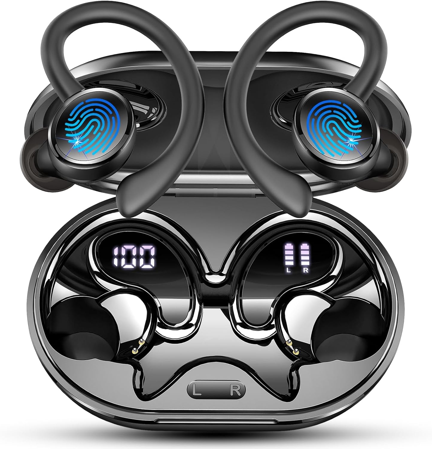 Matast 2026 Auriculares Inalambricos Deportivos, Auriculares Bluetooth 5.4 HiFi Estéreo con 4 HD Mic, 50H Cascos Inalambricos Bluetooth, Pantalla LED/IP7 Impermeable Cascos