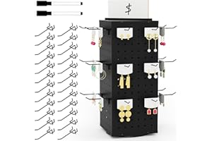 VACONICO Rotating Pegboard Display Stand with 24 Hooks, Tabletop Metal Peg Board Displays, Stands for Retail, Vendors, Selling & Shows, 4-Sided Craft Rack Organizer for Item Accessories, Black