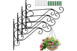 LATERN 4 Pièces Supports pour Panier Suspendu, 25CM x 20CM Crochet Mural en Métal pour Panier Suspendu Extérieur avec Vis pour Mangeoire à Oiseaux, Lanterne, Carillon, Jardinière, Pot de Fleurs