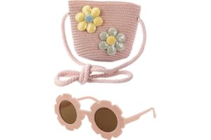 AWAVM Ensemble sac à bandoulière pour filles – Joli sac à main avec lunettes de soleil à fleurs, sac à main tressé réglable pour enfant