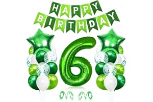 Bluelves Luftballon 6. Geburtstag Grün, Geburtstagsdeko 6 Jahre Junge, Helium Ballon 6 Geburtstag, Riesen Folienballon Zahl 6, Deko 6 Geburtstag Junge, Ballon 6 Deko zum Geburtstag