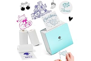 Phomemo Mini Printer with 3 Rolls, M02 Bluetooth Portable Thermal Printer, Sticker Printers for iphone and Android, Portable Mini Printers for Study, Decorating, Journalling, Name Stickers, Crafts