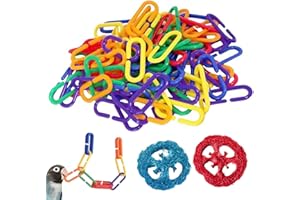 CHROMACRAFT 100 Pièces D'Anneaux De Chaîne Colorés en Forme De C, 2 Pièces De Luffas Colorés, Anneaux en Forme De C en Plastique, Jouets Éducatifs pour Enfants, Jouets pour Perroquets
