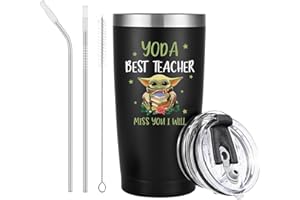 Livole Thank You Teacher Gifts for Men, Gifts for Male Teachers, Mentor, Tutor, Funny Teacher Mug, Yoda Best Teacher Mug, 20oz Insulated Travel Tumbler with Straw and 2 Lids, 600ml Thermal Coffee Mug