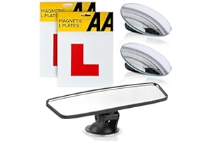 APHY ENTERPRISES Learner Driver Kit UK – 2 Magnetic L Plates, 2 Blind Spot Mirrors & Interior Rear View Mirror – Driving Test Essentials for Beginners, New Drivers, Practice Lessons, Car Accessories