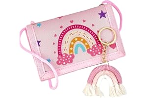 MHwan Brustbeutel Kinder, Wunderschöner Regenbogen Portmonee Kinder mit Sicherheitsschnalle Gegen Ersticken und 7 Unabhängigen Aufbewahrungsfächern, Einschulung und Geburtstagsgeschenk für Mädchen