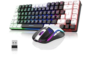 RedThunder K84 Ensemble clavier et souris de jeu sans fil QWERTZ DE, rechargeable, compact, ultra léger – avec construction Honeycomb pour PC Mac PS5 Xbox Gamer (version noir et blanc 2024)