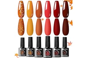 UR SUGAR Vernis Semi Permanent Orange Foncé, 6PCS Vernis a Ongle Pailleté Rouge Couleur Vernis Gel U V Gel Semi Permanent Ongle Kit 7ml Cadeaux d'Festivals