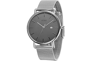 BUREI Ultra Thin Minimalist Modern Mens Watch Classy Date Gents Watch with Classic Simple Design of Big Face and Stainless Steel Band