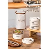 Porsima 3112 Isı Yalıtımlı &Ccedil;anta 3 Par&ccedil;a Vakumlu Yemek Termosu Beslenme Kutusu Lunch Box Sefer Tası Krem