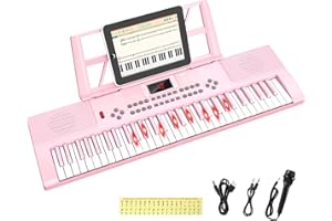 Shayson Piano digital electrónico para niños con teclas iluminadas, portátil, de 61 teclas, juguete musical educativo para principiantes con atril y micrófono. (Rosa)