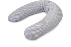 Theraline Almohada Embarazada XXL Dodo Pillow by Cojín Lactancia Bebé con Funda de Algodón - Relleno de Perlas EPS - Cojines Dormir Embarazo Sin Sustancias Nocivas - Lavable a Máquina - Topos Gris