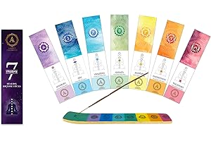 Aakriti Gallery 7 bastoncini di incenso Masala naturali, confezione da 7 con supporto in resina (7 chakra, legno di sandalo, relax, salute degli occhi, cura della gola, aromaterapia)