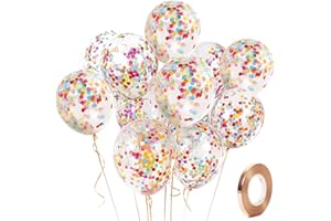 Yiran Colorful Confetti Balloons - Pack of 12 Latex 12" Inch with 1pc Balloon Spare and 1pc Ribbon, Decorations for Birthday Parties, Weddings, Anniversaries and Celebrations