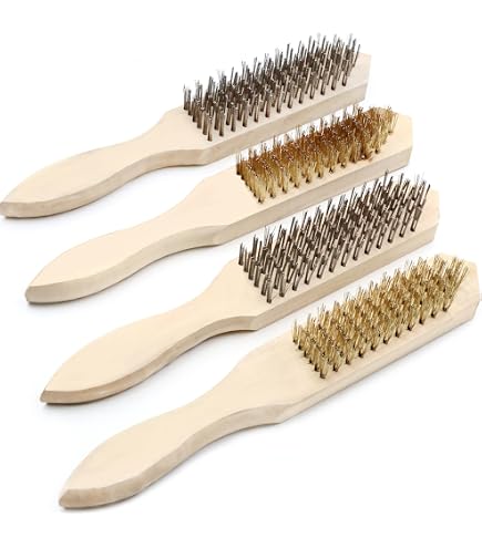 Brosse Manuelle En Acier à 5 Rangées – Pour Décapage, Dérouillage, Nettoyage Métal | Poils Acier Ondulé 0,3 Mm, Manche Bois | Outil Atelier, Bricolage