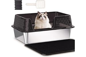 Pawsayes Stainless Steel Cat Litter Tray for All Cats Large Cat Litter Trays Anti-Splash High Wall Sided Enclosure Cats Litter Box (50x35x20cm) (Transparent)