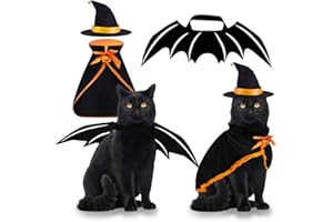 Byhoo Pet Costume Cat Cosplay Witch Cloak Bat Wings Wizard Hat 3 PCS Pet Clothes for Small Cats Kitten and Small Dogs Funny Magical Holiday Decorations for Halloween Theme Party Pumpkin Easter Gift