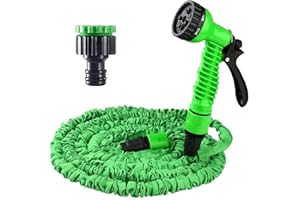 DRASOHUIJA Elastyczny wąż ogrodowy, 15 m, elastyczny wąż wodny z 7 funkcjami spryskiwacza i szybkim adapterem, rozciągliwy wąż ogrodowy do nawadniania ogrodu, zwierząt domowych, mycia samochodu, trawy (zielony)