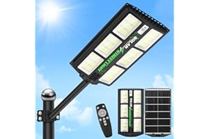 Viugreum Lampadaires solaires d'extérieur 1200 W, lampadaire puissant avec télécommande, IP65 imperméable, lumière solaire extérieure, 1170 LED 6 500 K, projecteur solaire extérieur, capteur de