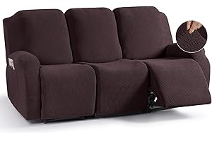 KinCam Funda Sillon Relax reclinable, Funda para Sillón Relax de Jacquard, Funda Sillon orejero Funda Elástica con Bolsillo para Perros y Mascotas, Suave y Lavable Funda Sofa 3 plazas Café