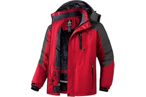 Wantdo Homme Veste de Ski Montagne Outdoor Manteau d'hiver Chaud avec Capuche Amovible Veste Imperméable Coupe-Vent Veste Randonnée pour Voyage