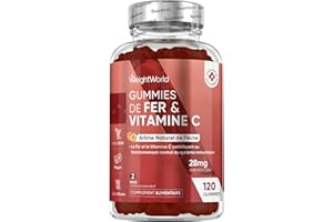 WEIGHTWORLD Fer Gummies & Vitamine C - 120 Gommes Vegan (4 Mois), Alternative aux Comprimés, Gummies Vitamine C (sous forme d'Acide L- Ascorbique) avec Fer, Goût Naturel de Pêche, sans OGM, sans Gluten