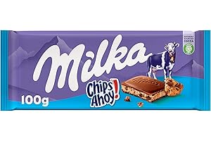 Milka Chips Ahoy, Tableta de Chocolate con Leche de los Alpes con Trozos de Galleta Cookie Chips Ahoy,100 g