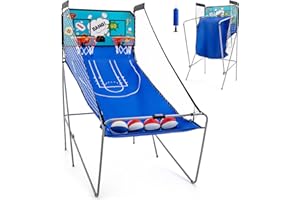 LIFEZEAL Elektrischer Basketballautomat, Baskeltballständer klappbar mit 4 Bällen & Luftpumpe, Arcade Automat mit 8 Spielmodi, Basketball Automat für 2 Spieler, Sport für drinnen & draußen (Grün)