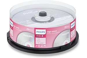 Philips DVD-R High-Speed (4,7 Go / 120 Minutes de vidéo, Vitesse 1-16x, Cake Box 25 pièces)