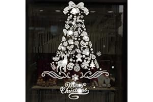 OTMVICOR Christmas Window Stickers,4 Sheets Reusable Silver Xmas Window Stickers, Christmas Tree Clings for Christmas Party Window Decoration