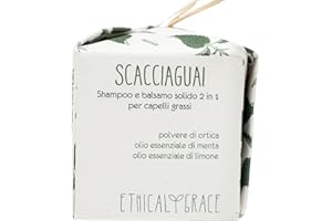 Ethical Grace - Scacciaguai - Shampoo e Balsamo Solido 2 in 1 Vegano Naturale per Capelli Grassi con Estratto di Ortica, Olio Essenziale di Menta, Olio Essenziale di Limone 90 gr