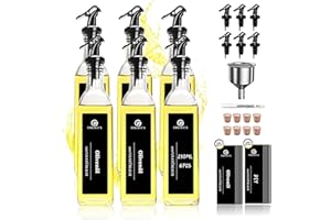 SAEIV 6 Stück Essig Öl Flaschen, Hochtransparentes Glas Öl und Essig Spender, mit Schwarzer Labels, 250ml Oil Dispenser Set, für Geordnete Aufbewahrung Verschiedener Flüssigkeit im Küche