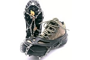 MuscleForge® Steigeisen für Wandern und Bergsteigen mit 8/19 Zacken, Schneeketten für Schuhe, Grödeln wandern aus Edelstahl, Mountain crampons with 8/19 Spikes for Snow, Größe M/L/XL