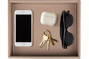 HofferRuffer Shallow Leather Tray Handmade Decorative Perfume Tray 10.2 * 8.3 * 1.8 Inch Men Vanity Tray Brown Valet Tray for Desk Organizers